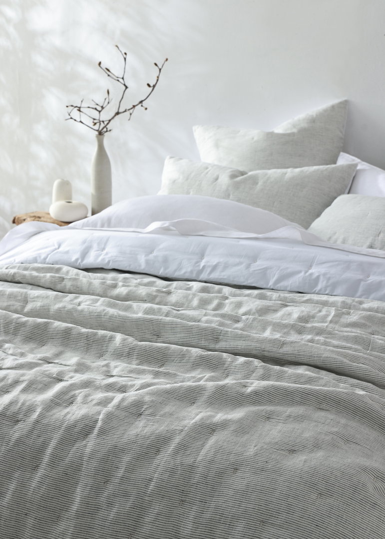 MM Linen Laundered Linen Pinstripe Cloud Bedspread Set  European Flax Linen image 6